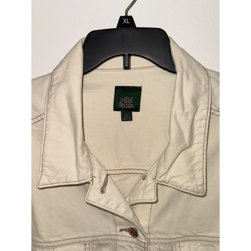 Wild Fable Cream Cropped Denim Trucker Jacket XL Raw Hem NWOT - Picture 7 of 11